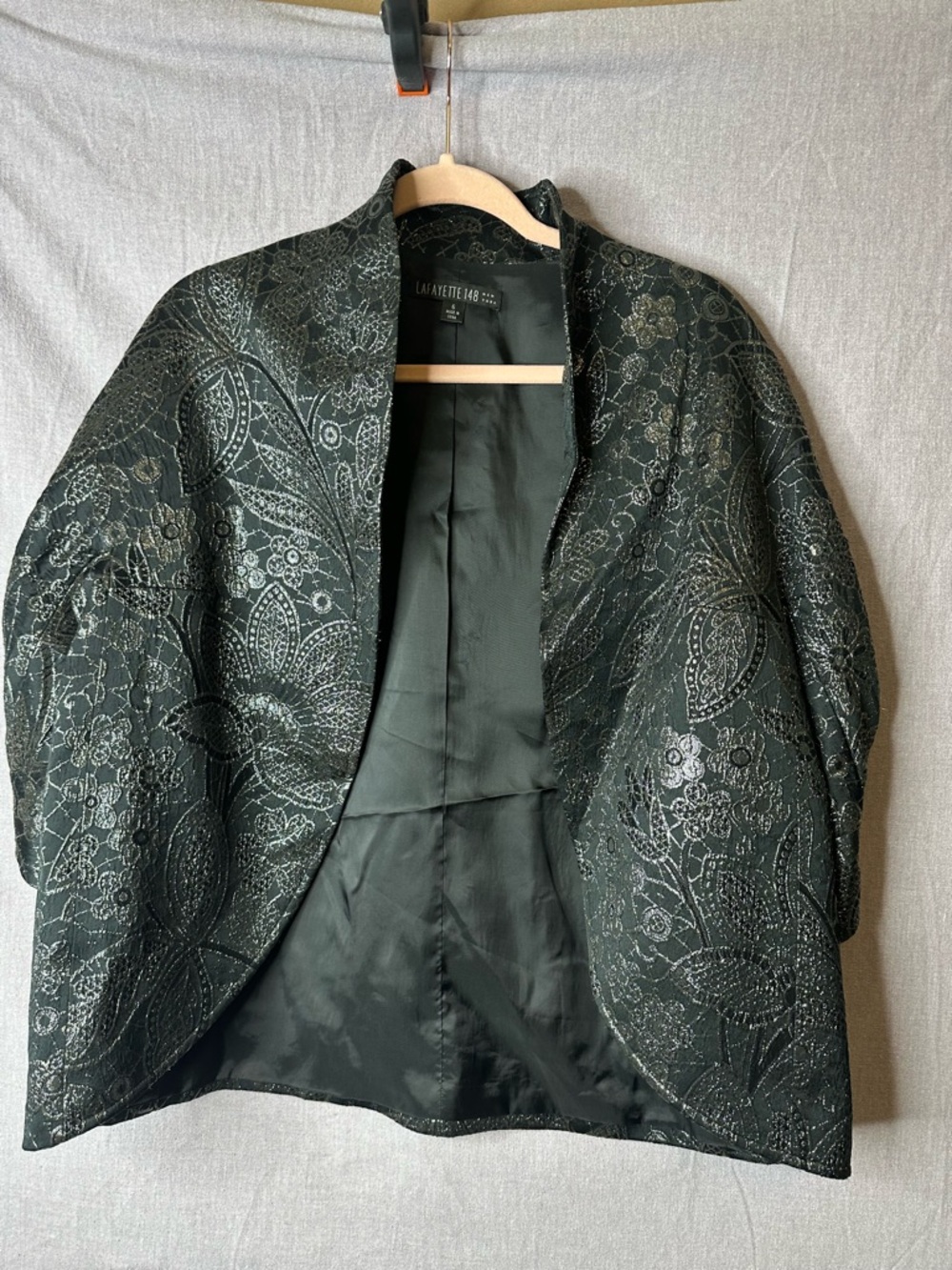 Lafayette 148 New York Black Metallic Floral Jacquard Open Blazer